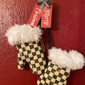 MacKenzie Childs Inspired Christmas Santa Claus Gloves Wall Hanging